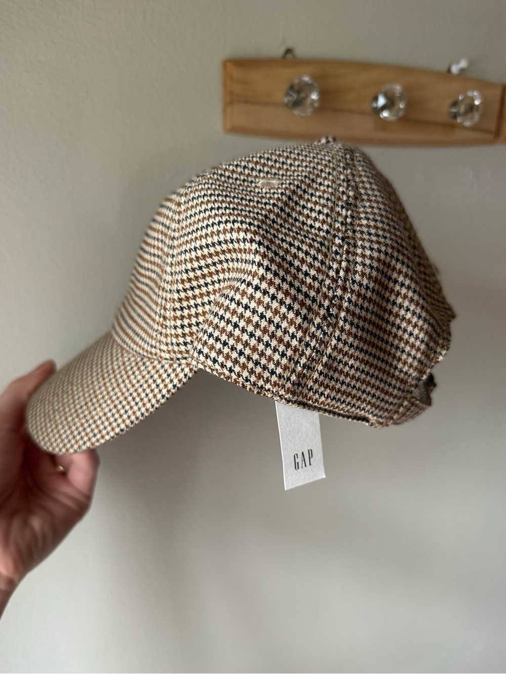 Gap Houndstooth Plaid Baseball Cap Hat Brown Cream Dark Academia Classic - Picture 2 of 3